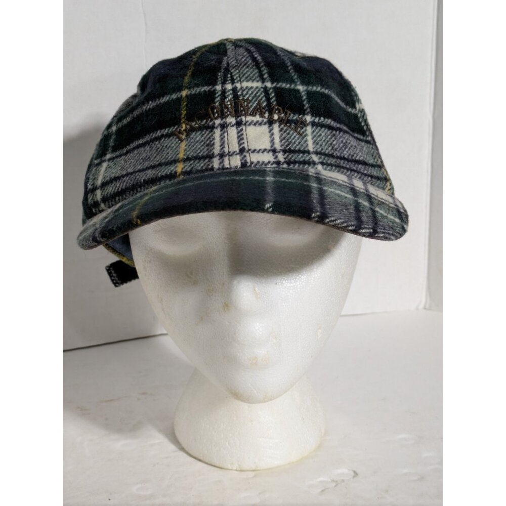 Vintage Facconable Wool Packer Hat Cap Green Plaid Blue Lining Adjustable L XL